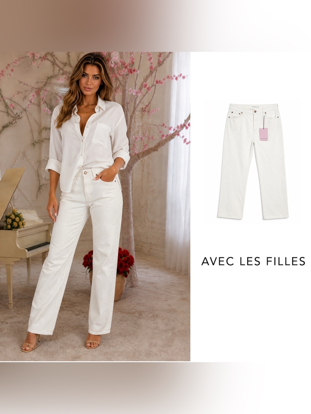 NEW Avec Les Filles White Straight-Leg Jeans